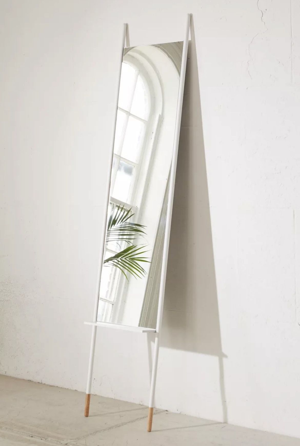 Urban Outfitters White Wood Tapered Leaning Floor Mirror...