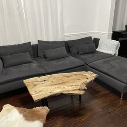 Sofa for sale - IKEA SÖDERHAMN Sectional Sofa + Ottoman – Dark Gray (Fridtuna)
