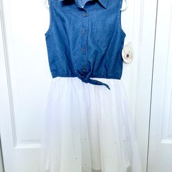 NEW! Sleeveless  Denim & White Dress- Size 6x 