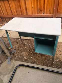 Vintage Teal and Pink Metal Student Desk