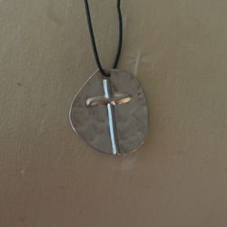 Sterling Silver Cross Necklace On Black Leather Cord