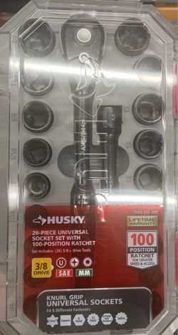 Husky 26 piece universal socket set with 100 position ratchet