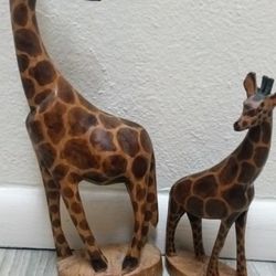 Hand Carved Wood Giraffes 