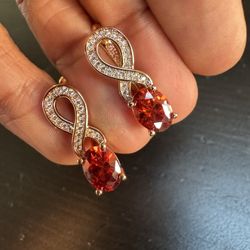 585 14K RG Rose Gold Stamped Eternal Infinity Cognac Red Loop Sparkle Stud Earrings