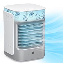 Portable Mini Air Conditioner,3-in-1 Personal Small Ac Unit Cooler, 3 Speed Desk Fan,7 Colors Light Swamp Evaporative Windowless Humidifier for Room O