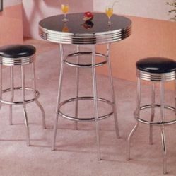 3 PCS Round Bar Table retro design Chrome And Glossy -available in 2 colors Now On Sale 469.00 Free Delivery 🚚 