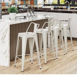 Selected Metal Bar Stools Set of 4 Counter Height Bar Stools for Indoor Outdoor Barstools Low Back Bar Chairs 24" Cream White
