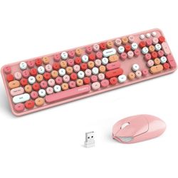 MOFii Wireless Keyboard and Mouse Set, Colorful Full Size Typewriter Keyboard Wireless with Number Pad and Sport Car Mouse for PC Computer Desktop