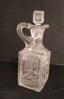 Antique Cruet Oil and Vinegar Liquor Decanter  - EAPG  - Heavy Thick Glass with Original Stopper