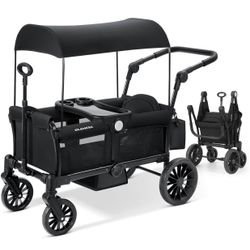 ELEMARA Foldable Wagon Stroller, Stroller Wagon for 2 Kids, Premium All Terrain Wagon for Kids with Removable Canopy, Adjustable Push/Pull Handle, Har