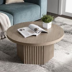 Sicotas 32" Round Coffee Table for Living Room Modern Fluted Circle Center Coffee Table with Storage, Accent Tea Dining Table for Apartment, Grey Alde