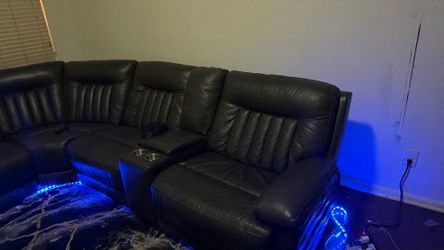 Large grey automatic leather sectional