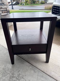 Dark Wood End Table with Drawer