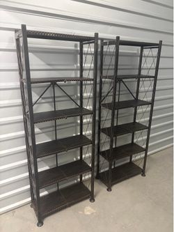Pair of Origami 6 tier Folding Metal Shelving Units