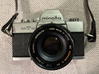 Minolta SRT 101 Camera plus close-up lenses & Flash device