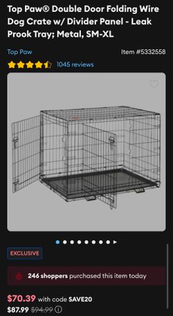 XL Dog Crate - size:
48"L x 33"H- XLarge