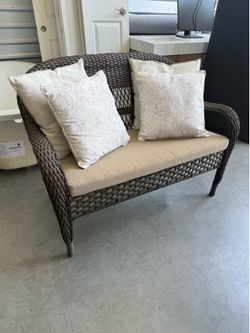 Brown Wicker Outdoor Patio Bench Chair