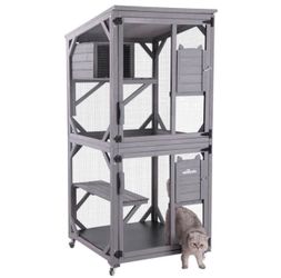 Aivituvin Outdoor Cat Catio AIR22, Cat House for 2–3 Cats, Connects to Window or Cat Door