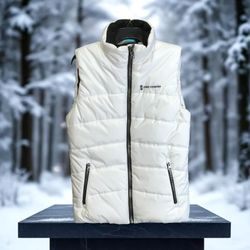Free Peopler White w Black Accents Warm Zip Puffer Vest Women Size Medium