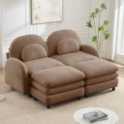 Ventura 69" 4 Pieces Teddy Fabric Modular Sofa with 2 Ottomans and Arched Back