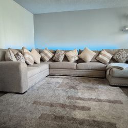 Cottage Chic Beige 150" 4 Piece Right Arm Facing Chaise Sectional