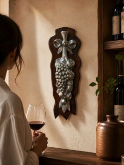 Vintage Wall Art – Pewter Fruit Cluster on Wood Plaque – $30 sku 015