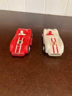 (2) Eldon Selectronic slot cars from 1962 1/32 scale. Red Works White Does Not