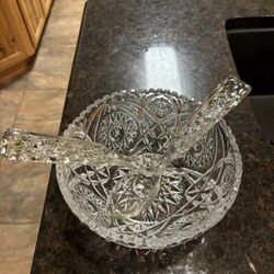 Vintage Cut Glass Salad Bowl Set