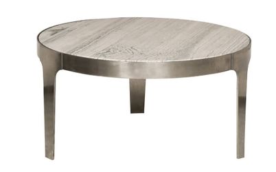 Vanguard Noa Round Cocktail Table – Rustic Silver Travertine – New
