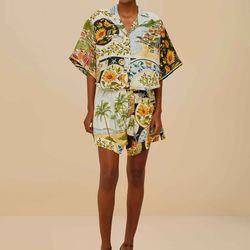 Multicolor Latin Trip Scarves Premium Linen Shorts M