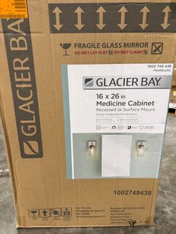 Glacier Bay 16 in. W x 26 in. H Rectangular Wood Composite Medicine Cabinet with Mirror