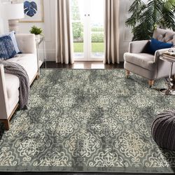 5x7ft Low Pile Non-Slip Washable Area Rug, Sage Green with Pattern, NEW.  $35 each or 2/$60