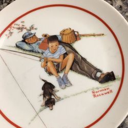 Norman Rockwell plate "Waiting for Dinner". Father son fishing