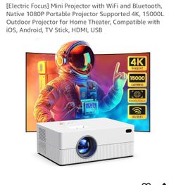 Mini Projector with WiFi and Bluetooth, Native 1080P Portable Projector Supported 4K, 15000L Outdoor Projector for Home Theater, Compatible with ioS, 