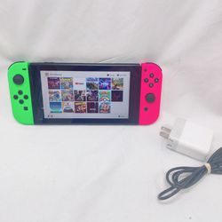 Nintendo Switch HAC-001 32GB+200GB Neon Green Pink Joy-Cons + 16 installed games