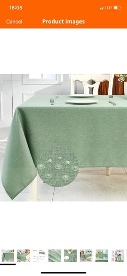 Textured Linen Table Cloth for Rectangle Tables - Sage Green Christmas Tablecloths Rectangular Waterproof Wrinkle Free Wipeable Dining Table Cover for