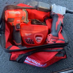 Rivet Gun, Cut Off Grinder, 2 M12 Batteries, 1 M12 Charger, Milwaukee Bag
