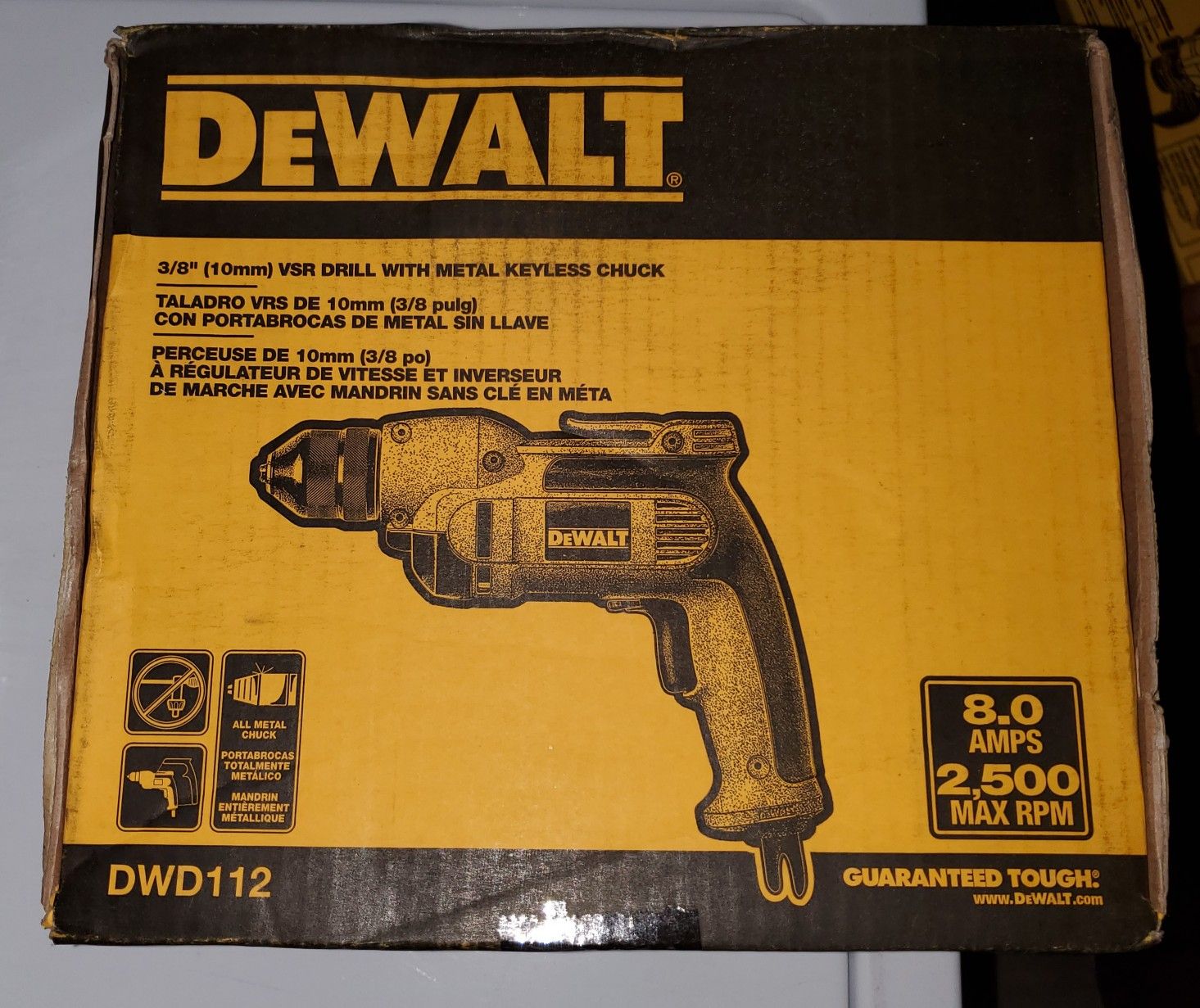 DeWALT 3/8" Keyless Chuck, Electric Drill
