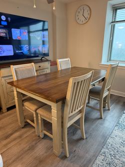 A whole setup of Dining Table with Chairs ( Two-Tone Cottage Design) and Farmhouse Sideboard ( TV Stand) !!! Including free delivery around the DMV ar