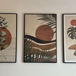 Mid-Century Modern Wall Art Set – 3 Framed Canvas Prints