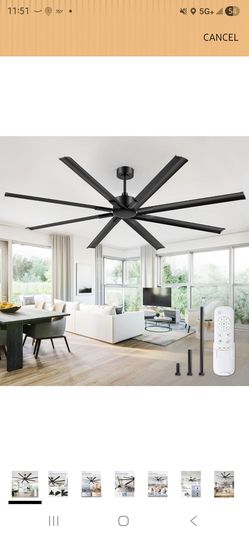 ZMISHIBO 84 Inch Large Ceiling Fan No Light, 8 Aluminum Blades, 6-Speed Remote Control, Industrial Ceiling Fan without Light, Quiet DC Motor, Indoor/O