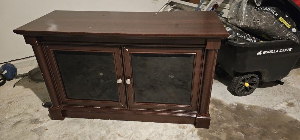 Wooden TV Stand with Glass Doors