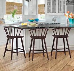 Set of 3 Windsor Counter Stools For Dining Room Outdoor Bar Kitchen