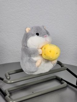 5" Grey Hamster with Cheese Sitting Plush