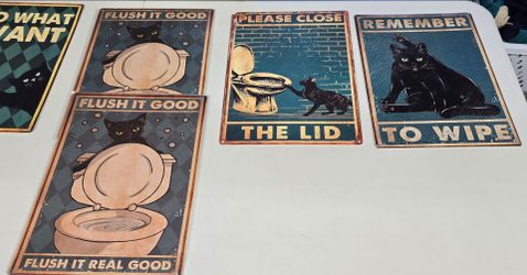 Metal tin signs, cats, Bathroom $5 ea