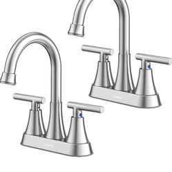 Bathroom Faucets for Sink 3 Hole, Hurran 4 inch Brushed Nickel Bathroom Sink Faucet with Pop-up Drain and Supply Hoses, Stainless Steel Lead-Free Cent