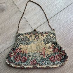 Vintage Jolles Original 1940s/1950s Tapestry Scenic Kiss Lock Handbag Purse