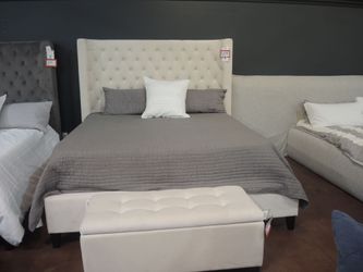 King Upholstered Bed — (Cream)