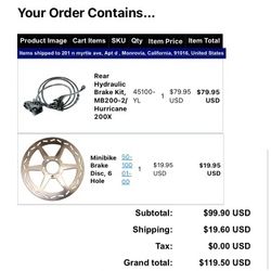 Brand NEW Go Power Sports Minibike Rear Brake Kit