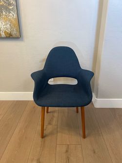 Navy Blue Denim Mid-Century Modern Organic Accent Chair